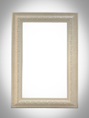 Close up old wooden picture frame on white background use for picture or texts display or showingの写真素材