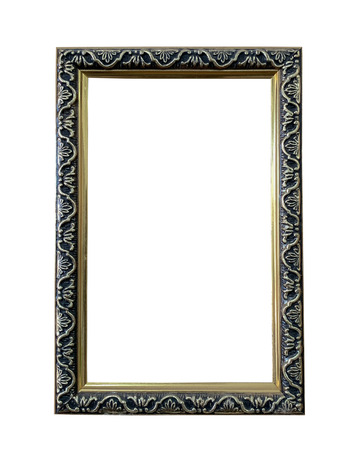 Close up old wooden picture frame on white background use for picture or texts display or showingの写真素材