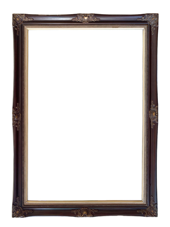 Close up old rustic picture frame isolated on white backgroundの写真素材