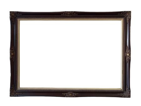 Close up old rustic picture frame isolated on white backgroundの写真素材