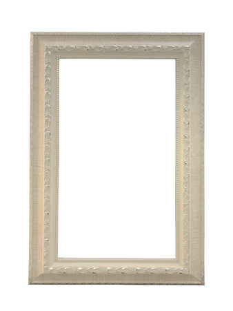 Close up old wooden picture frame on white background use for picture or texts display or showingの写真素材