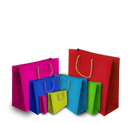 Colorful shopping bag isolated on white backgroundの写真素材