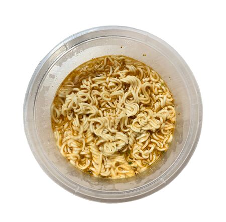 Close up top view of noodle isolated on white backgroundの写真素材
