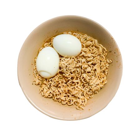 Close up top view of noodle isolated on white backgroundの写真素材