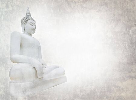 Close up white big buddha statue with space backgroundの写真素材