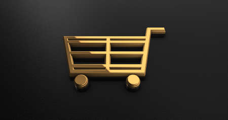 Luxury Design 3d Gold Shopping Cart Icon on Black Leatherの写真素材