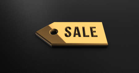 Luxury Design 3d Gold Sale Tag Icon on Black Leatherの写真素材