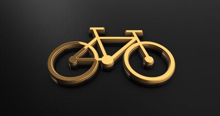 Luxury Design 3d Gold Bicycle Icon on Black Leatherの写真素材
