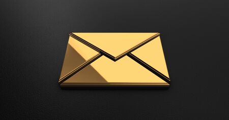 Luxury Design 3d Gold Mail Icon on Black Leatherの写真素材
