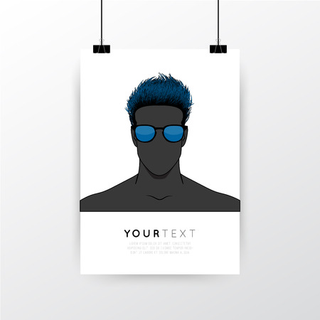 A4 / A3 format poster minimal abstract Hair design with your text, paper clips and shadow EPS 10 stock vector illustrationのイラスト素材