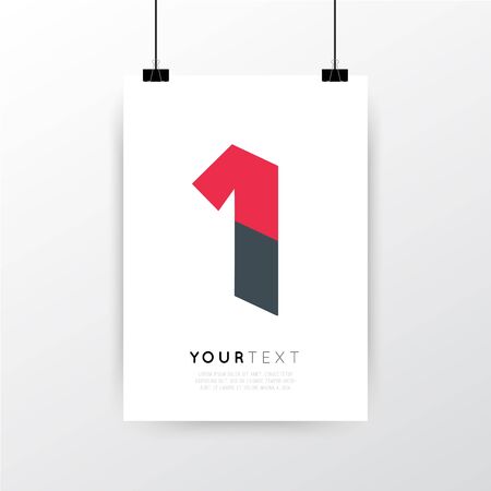 A4 / A3 format poster minimal abstract Number 1 design with your text, paper clips and shadowのイラスト素材