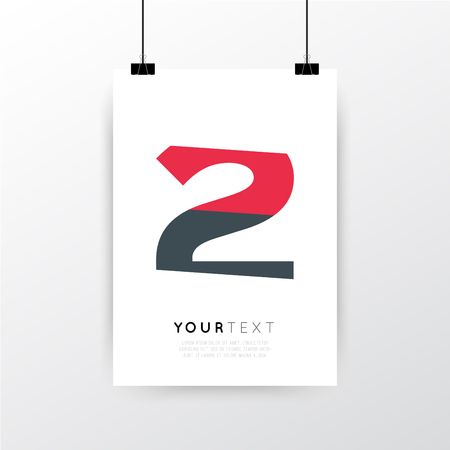 A4 / A3 format poster minimal abstract Number 2 design with your text, paper clips and shadowのイラスト素材
