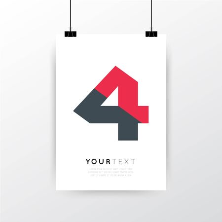 A4 / A3 format poster minimal abstract Number 4 design with your text, paper clips and shadowのイラスト素材