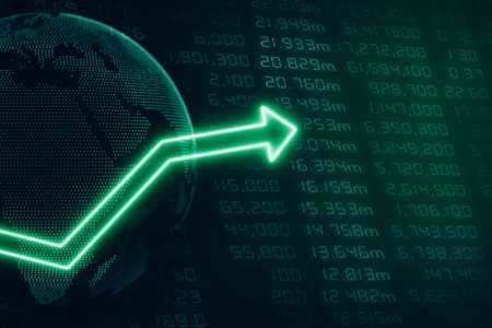Global Business with Green Arrow Tending Upwardsの写真素材