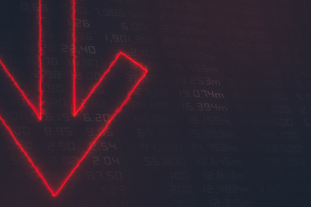 Red arrows tending downwardsの写真素材