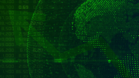 Digital Global Systems and Green arrow tending upward - Finance and Banking Conceptの写真素材