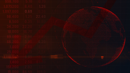 Digital Global Systems and Red arrow tending downward - Finance and Banking Conceptの写真素材