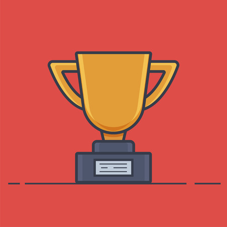 Gold Trophy in Flat Line Design - Vector Illustrationのイラスト素材