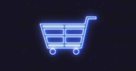 Futuristic Interface Shopping Cart Icon on Computer Code Backgroundの写真素材