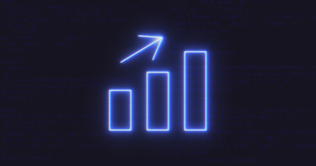 Futuristic Interface Growth Chart Icon on Computer Code Backgroundの写真素材