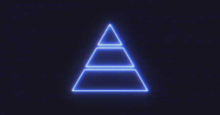 Futuristic Interface Pyramid Chart Icon on Computer code running Backgroundの写真素材