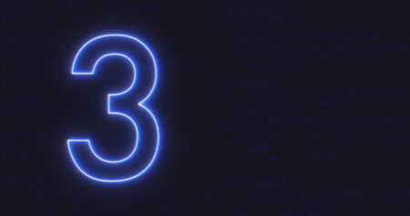 Futuristic Interface Text Number 3 on Computer code running Backgroundの写真素材