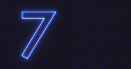 Futuristic Interface Text Number 7 on Computer code running Backgroundの写真素材