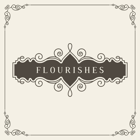 Vintage ornament greeting card vector template. Retro wedding invitations, advertising or other design and place for text. Flourishes frame. Brown colorsのイラスト素材