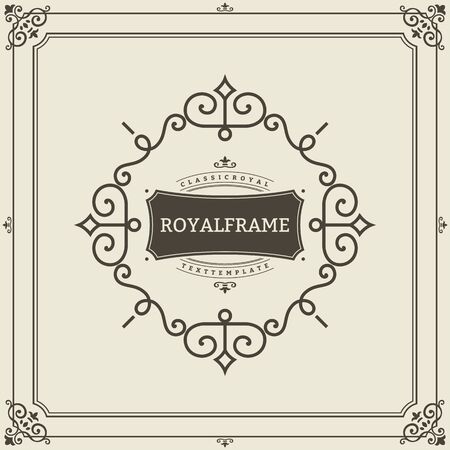 Vector Frame Template. Vintage Ornament Greeting Card. Flourishes Ornament Retro Royal Luxury Invitation, Certificate with place for your Text. Ornamental Frameのイラスト素材