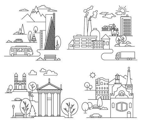 City design elements. Linear style. Vector illustrationのイラスト素材