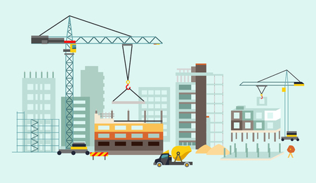 Building with houses and construction machines.のイラスト素材