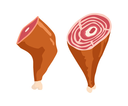 Parma ham vector drawing. Hand drawn hamon meat illustration. Italian prosciutto or jamon vintage sketch. Engraved food object. Butcher shop product. Great for label, restaurant menuのイラスト素材