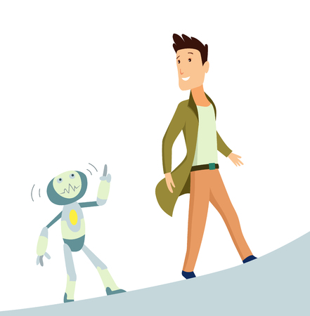 Human and robot. Concept of interaction with artificial intelligence. Vector illustrationのイラスト素材