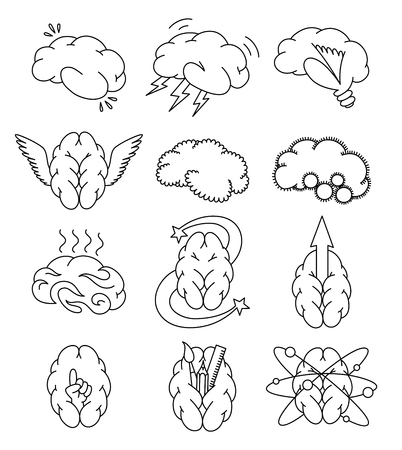 Vector set of education and knowledge illustrations and concepts in trendy linear style - icons and signs - infographic design elements. Brainstorming Vector Line Iconのイラスト素材