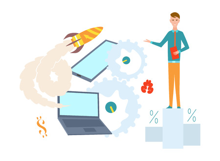 Startup concept illustration. Research and business, development and ideasのイラスト素材