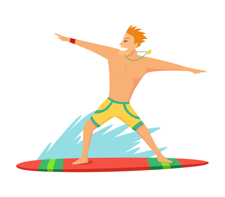 Young man surfboarder riding a surfboard in the wave vector illustartionのイラスト素材