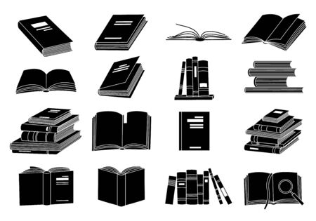 Open books black silhouettes. Book reading icons vector illustration isolated on white for library   education symbol.のイラスト素材