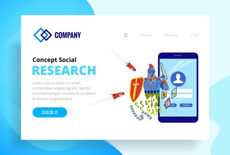 Robot protects the web site and viruses attacking him. Landing page template of security web site. Modern flat design concept of web page design for website and mobile website. Vector illustration.のイラスト素材