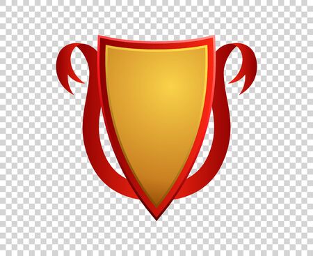 Blank red and gold shield and ribbon on transparent background.のイラスト素材