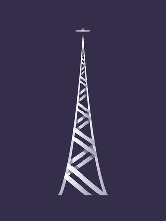 Wireless tower. Tv radio network communication satellite antena signal vector pictures. Communication tower. Cellular broadcasting tv wireless radio antena satellite constructionのイラスト素材