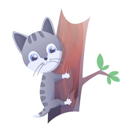 Kitty vector illustration. House domestic cat in position and activitie. The cat climbs on a treeのイラスト素材