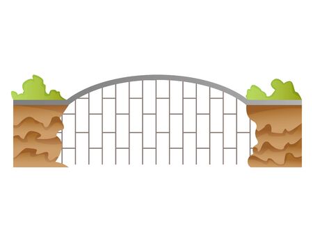 Bridge vector urban crossover architecture. Bridge-construction for transportation illustration. Bridged of river bridge-building with carriageway isolated on white background.のイラスト素材