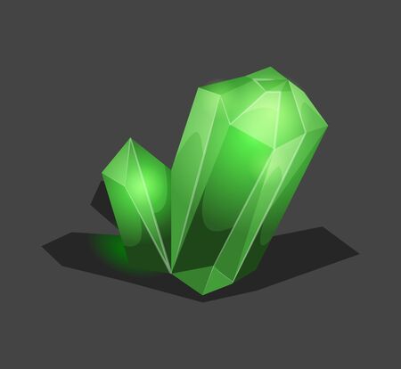 Crystalline stone or gem and precious gemstone for jewellery. Simple crystal symbol with reflection. Cartoon icon as decoration for games. Isolated Vector. Green.のイラスト素材