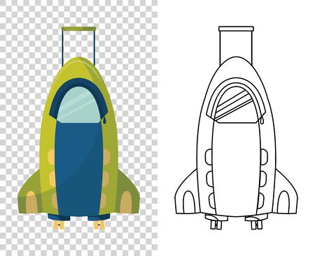 Childish cute bag in the form of a roket for trips. Wheeled child handle travel bag. Backpack for school children, students, travelers or tourists. Fashionable bag for kids and adults.のイラスト素材