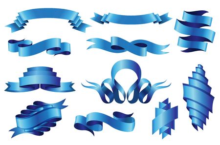 Collection of curved ribbons set. Blue web banner template for sale promotion or another market promotion. Vector design illustrationのイラスト素材