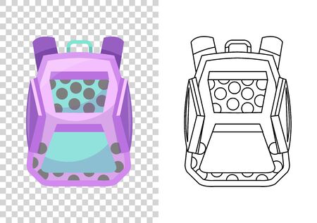 Education and study, school backpack icon. Extravagant student satchel. Colorful backpack of pupil. Kids school bag. Sketch and color style vector illustration on transparent backgroundのイラスト素材