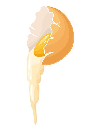 Cracked egg vector healthy food eggwhite and yolk pour for breakfast. Healthy organic diet food. Best breakfast. Fast food. Cartoon egg isolated on white backgroundのイラスト素材