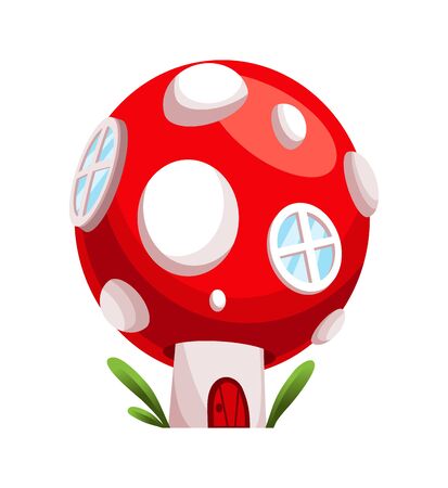 Fairytale house. Fantasy mushroom house. Housing village illustration. Kids fairytale playhouse isolated on white backgroundのイラスト素材