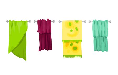 Bath towel. Cartoon towels vector set. Cloth towel for bath, illustration of cartoon fabric towel for hygieneのイラスト素材