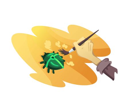 Egyptian archeology excavations. Cartoon treasure hunting. Vector concept with archeologist digging sand brush. Egypt pharaoh underground treasury illustration.のイラスト素材